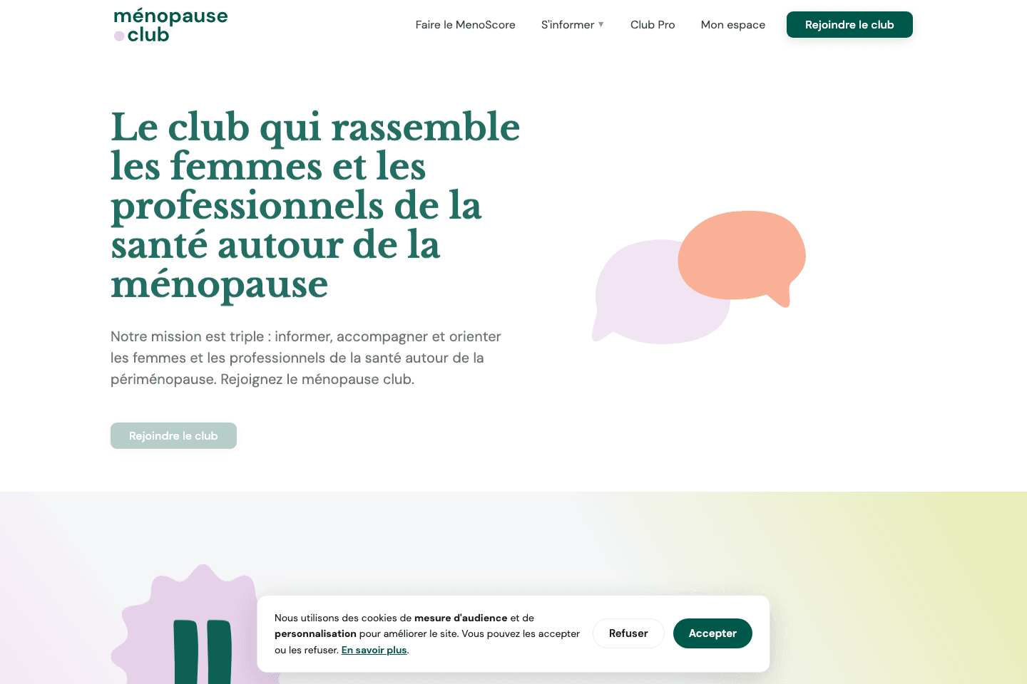 Page d’accueil de Ménopause Club, média santé conçu par Ducal